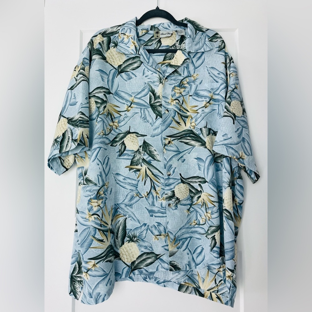 Island Blue Men’s‎ Tropical Print Light Blue Shirt, Size XXL